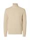 SLHDANE LS KNIT STRUCTURE ROLL NECK NOOS oatmeal