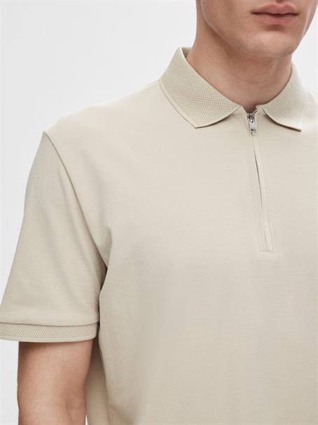 SLHFAVE ZIP SS POLO NOOS oatmeal
