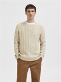 SLHHENRY LS KNIT CABLE CREW NECK W oatmeal