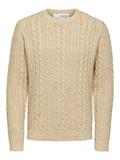 SLHHENRY LS KNIT CABLE CREW NECK W oatmeal