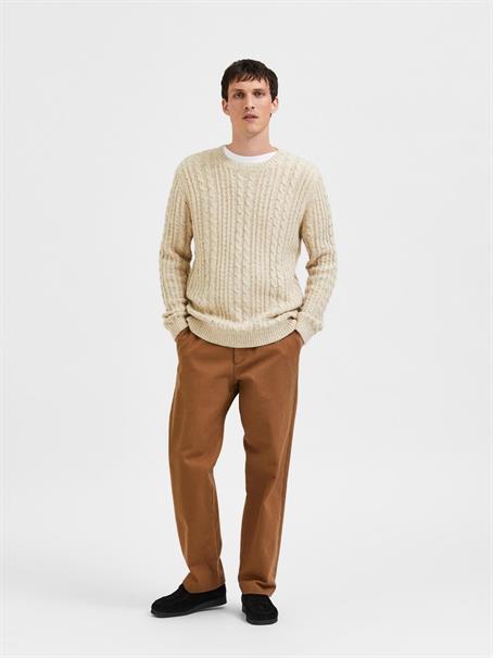 SLHHENRY LS KNIT CABLE CREW NECK W oatmeal