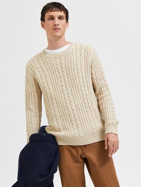 SLHHENRY LS KNIT CABLE CREW NECK W oatmeal