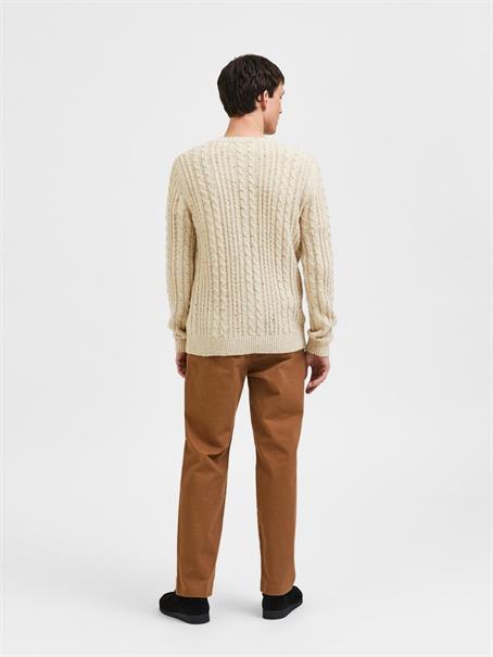 SLHHENRY LS KNIT CABLE CREW NECK W oatmeal