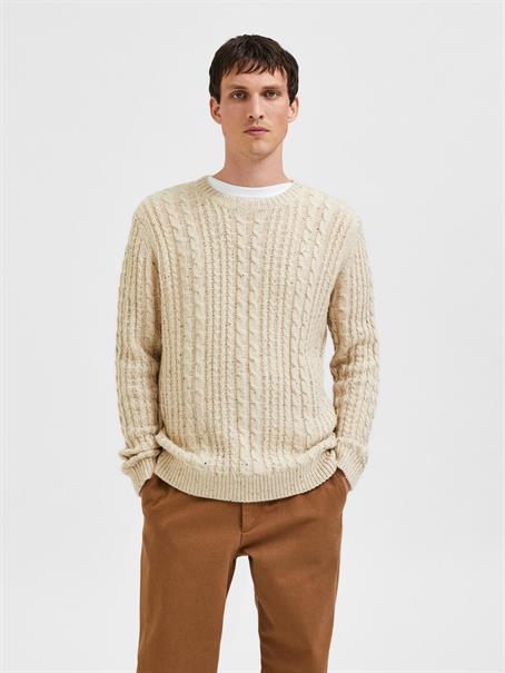 SLHHENRY LS KNIT CABLE CREW NECK W oatmeal