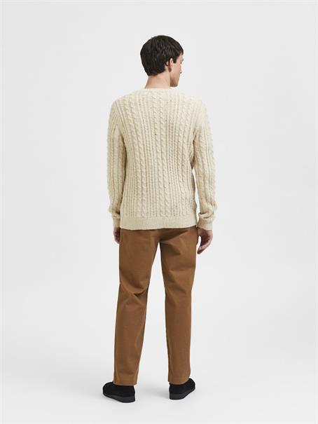 SLHHENRY LS KNIT CABLE CREW NECK W oatmeal