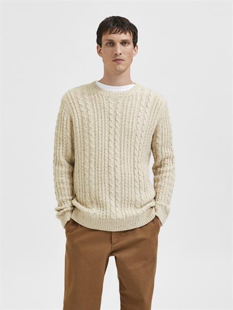 SLHHENRY LS KNIT CABLE CREW NECK W oatmeal