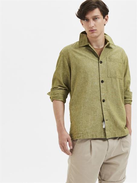 SLHLOOSEBLAS-LINEN OVERSHIRT LS W NOOS olive branch