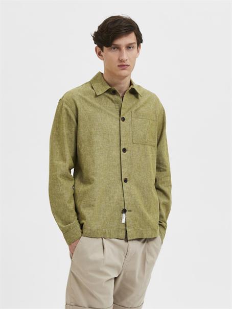 SLHLOOSEBLAS-LINEN OVERSHIRT LS W NOOS olive branch
