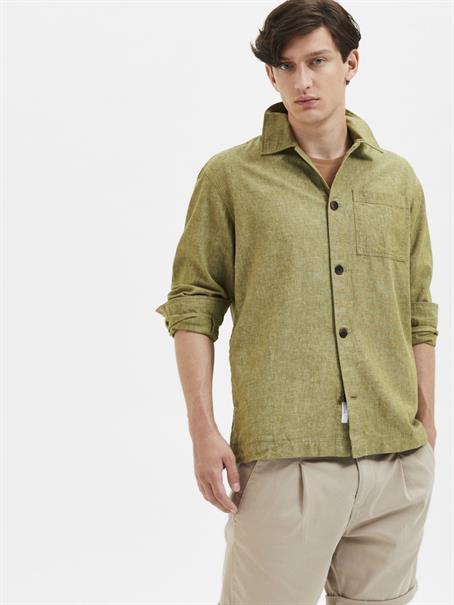 SLHLOOSEBLAS-LINEN OVERSHIRT LS W NOOS olive branch