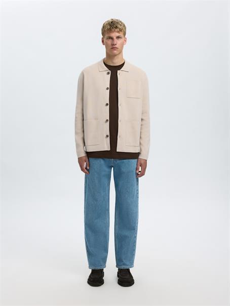 SLHMIKE LIGHT RELAXED POLO CARDIGAN NOOS oatmeal