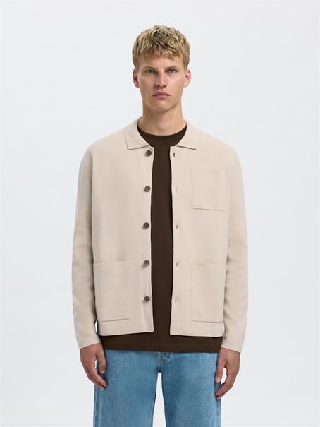 SLHMIKE LIGHT RELAXED POLO CARDIGAN NOOS oatmeal