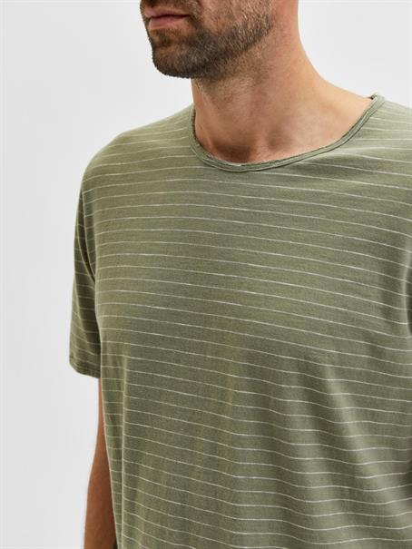 SLHMORGAN STRIPE SS O-NECK TEE NOOS deep lichen green