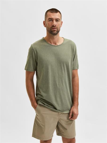 SLHMORGAN STRIPE SS O-NECK TEE NOOS deep lichen green