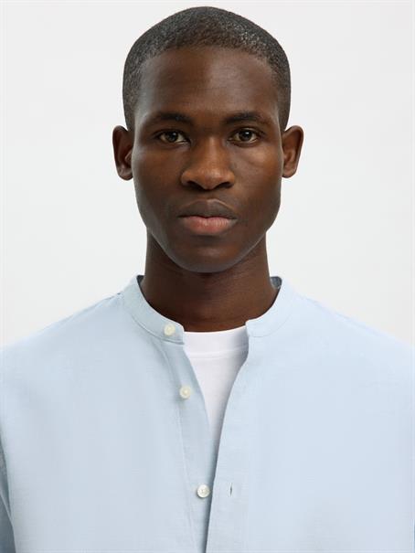 SLHREGCLAY LINENBLEND LS SHIRT BAND NOOS dusty blue