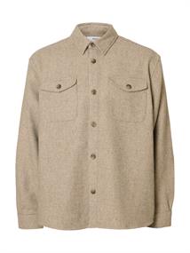 SLHRLXPABLO WOOL BLEND OVERSHIRT oatmeal