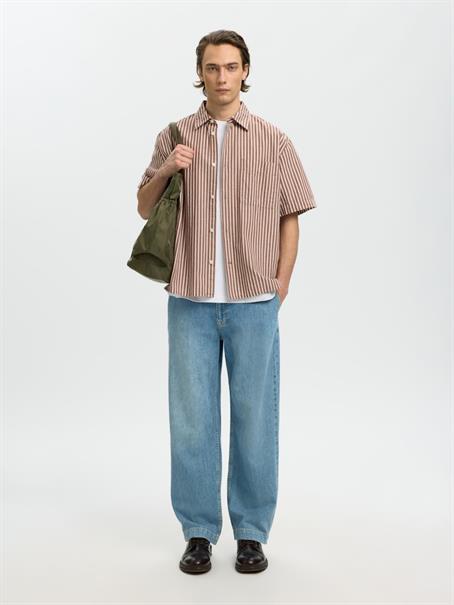 SLHRLXSTUART SEERSUCKER SS SHIRT cherry mahogany