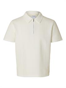 SLHSANDER SEERSUCKER ZIP SS POLO egret