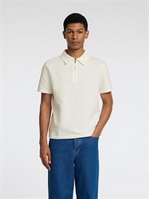 SLHSANDER SEERSUCKER ZIP SS POLO egret