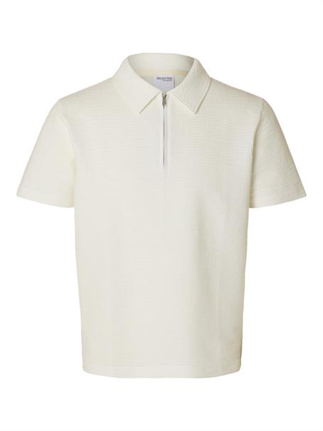 SLHSANDER SEERSUCKER ZIP SS POLO egret