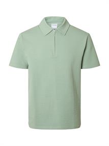 SLHSANDER SEERSUCKER ZIP SS POLO iceberg green