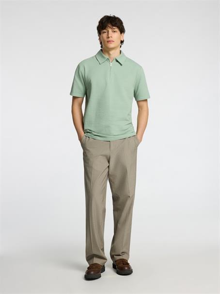 SLHSANDER SEERSUCKER ZIP SS POLO iceberg green