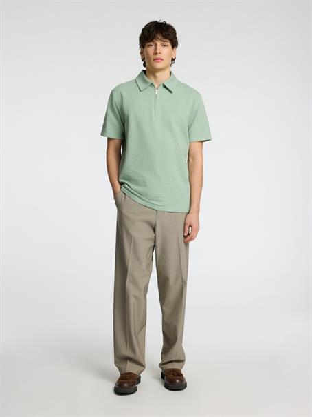 SLHSANDER SEERSUCKER ZIP SS POLO iceberg green