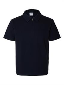 SLHSANDER SEERSUCKER ZIP SS POLO sky captain