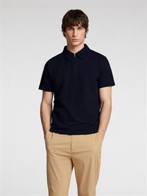 SLHSANDER SEERSUCKER ZIP SS POLO sky captain