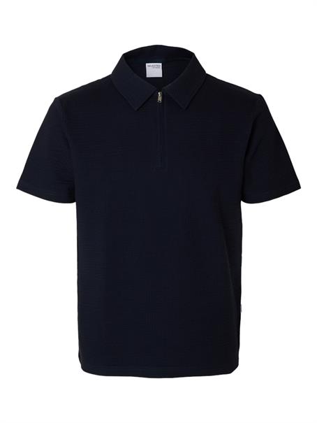 SLHSANDER SEERSUCKER ZIP SS POLO sky captain