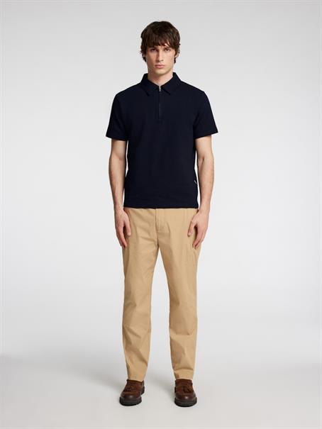 SLHSANDER SEERSUCKER ZIP SS POLO sky captain