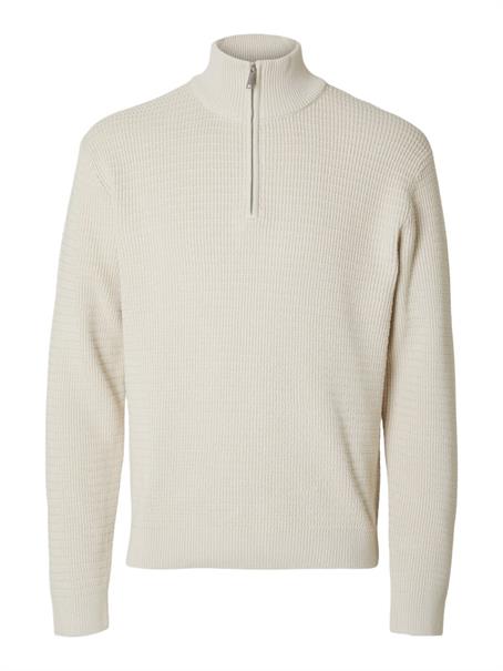 SLHTHEO LS KNIT STRUCTURE HALF ZIP oatmeal