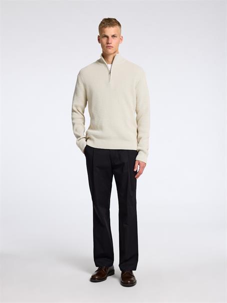 SLHTHEO LS KNIT STRUCTURE HALF ZIP oatmeal