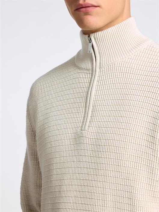 slhtheo-ls-knit-structure-half-zip-oatmeal
