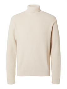 SLHTHEO LS KNIT STRUCTURE ROLL NECK oatmeal