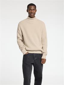 SLHTHEO LS KNIT STRUCTURE ROLL NECK oatmeal