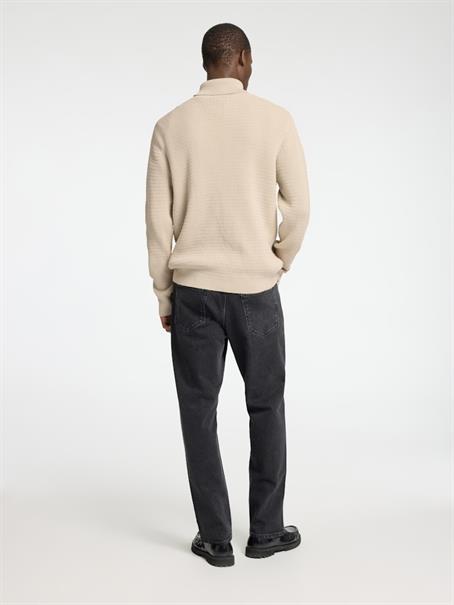 SLHTHEO LS KNIT STRUCTURE ROLL NECK oatmeal