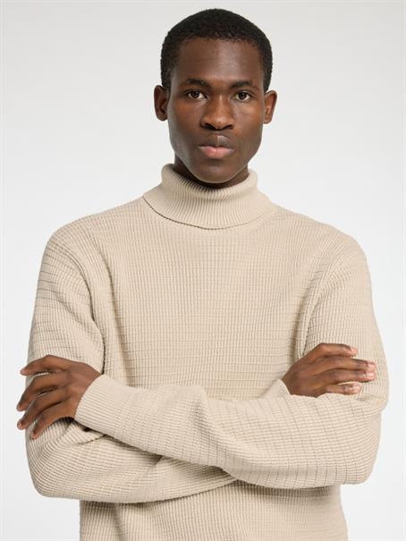 SLHTHEO LS KNIT STRUCTURE ROLL NECK oatmeal