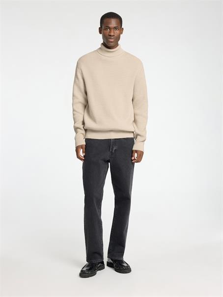 SLHTHEO LS KNIT STRUCTURE ROLL NECK oatmeal