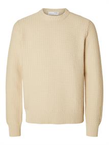 SLHTHIM LS KNIT STRUCTURE CREW NECK W oatmeal