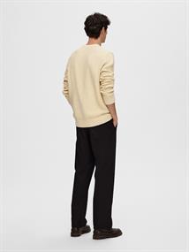 SLHTHIM LS KNIT STRUCTURE CREW NECK W oatmeal