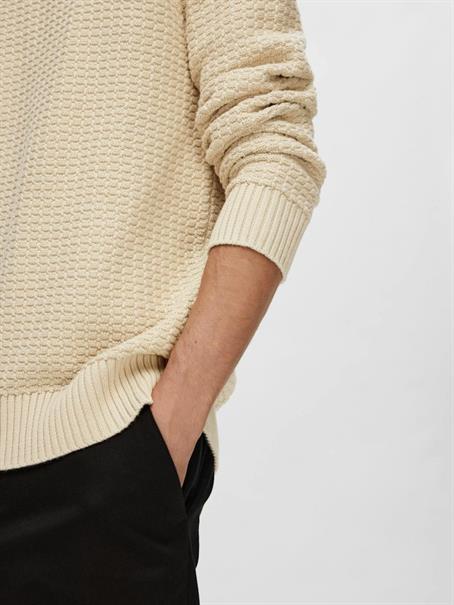SLHTHIM LS KNIT STRUCTURE CREW NECK W oatmeal