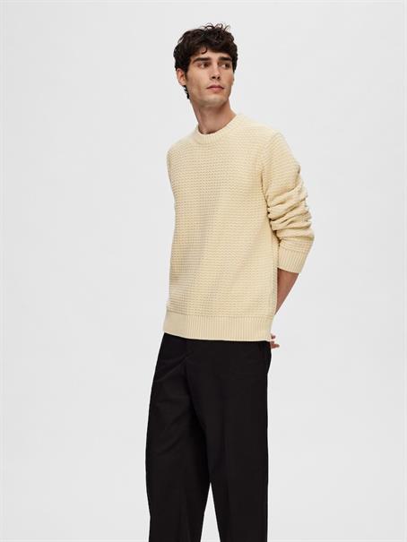 SLHTHIM LS KNIT STRUCTURE CREW NECK W oatmeal