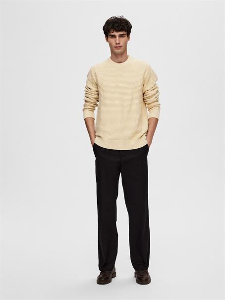 SLHTHIM LS KNIT STRUCTURE CREW NECK W oatmeal