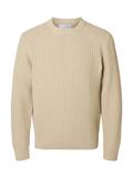 SLHTOM LS KNIT STRUCTURE CREW NECK oatmeal