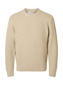 SLHTOM LS KNIT STRUCTURE CREW NECK oatmeal