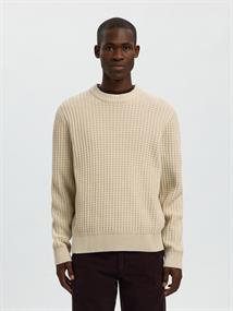SLHTOM LS KNIT STRUCTURE CREW NECK oatmeal