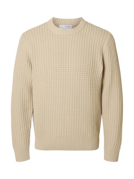 SLHTOM LS KNIT STRUCTURE CREW NECK oatmeal
