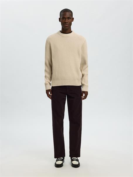 SLHTOM LS KNIT STRUCTURE CREW NECK oatmeal