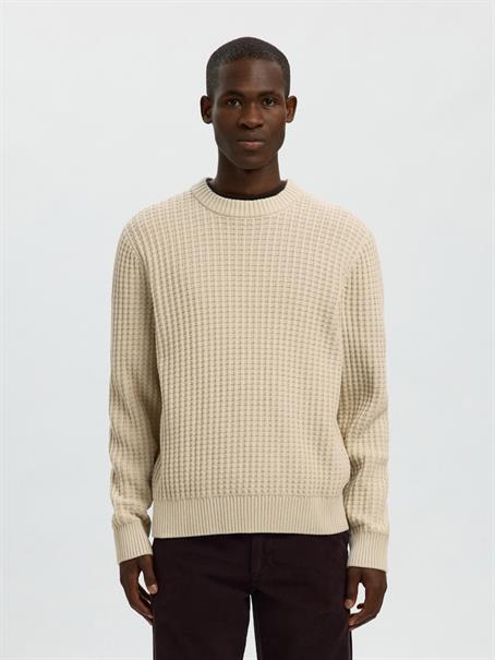 SLHTOM LS KNIT STRUCTURE CREW NECK oatmeal
