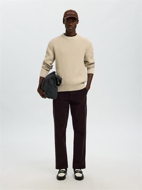 SLHTOM LS KNIT STRUCTURE CREW NECK oatmeal